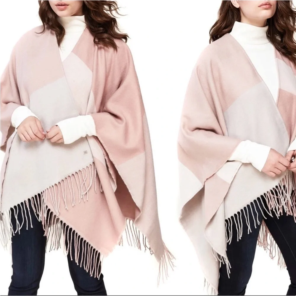 Soia & Kyo Tan/Pink plaid 100% acrylic Shawl/Shrug/Sweater/Scarf